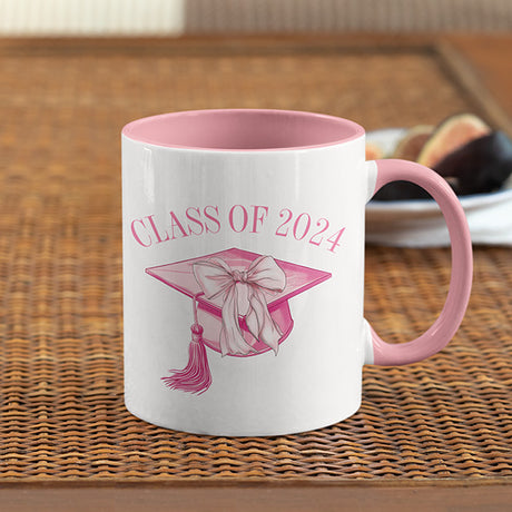 Class of 2024 coffee mug with pink rim and handle. Perfect graduation gift idea for her for class of 2024. All SKUs.