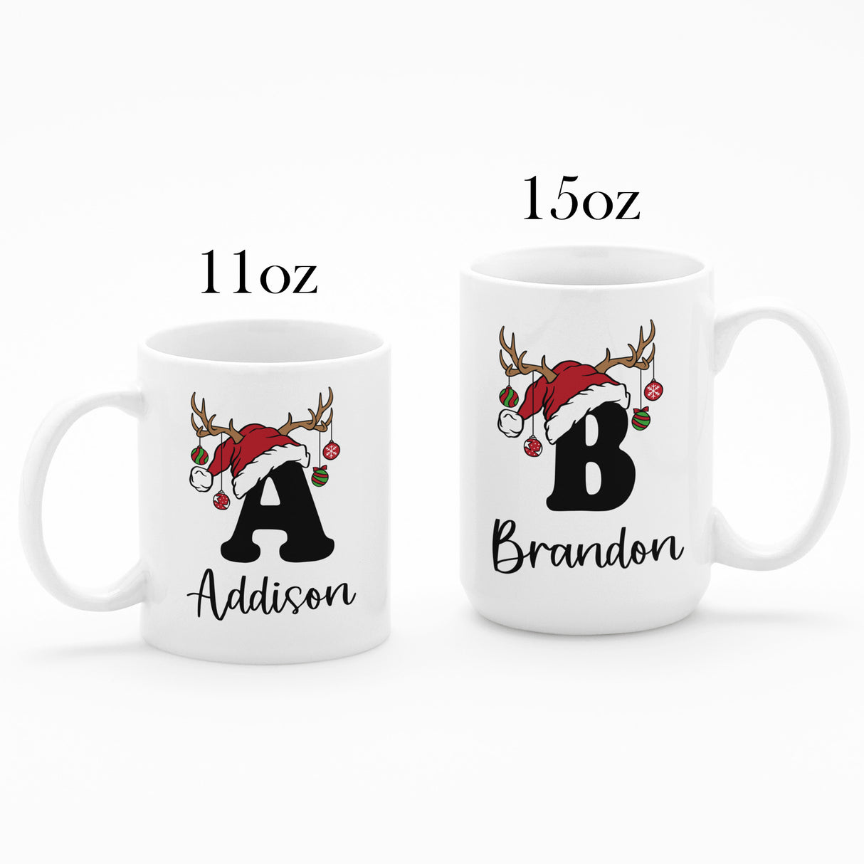 Christmas Lights Reindeer Initial Personalized Christmas Mugs for Kids and Adults