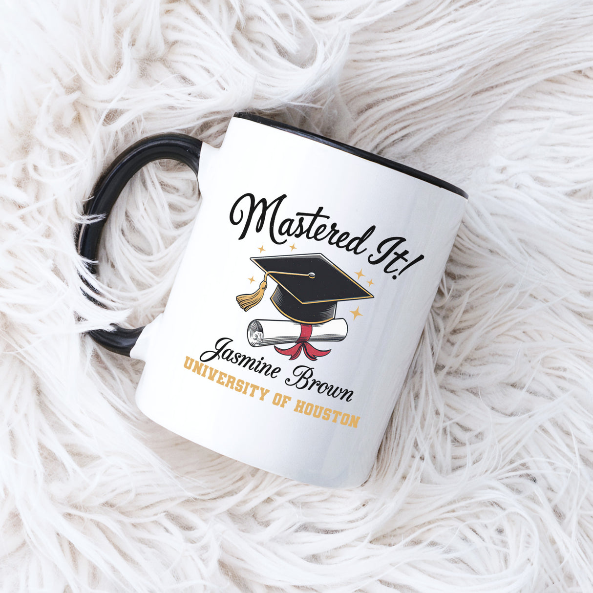 Custom graduation keepsake for Masters students, personalized mug for Class of 2025, perfect gift for graduates.