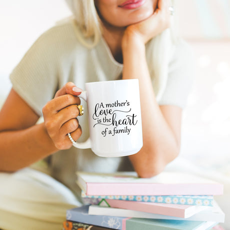 A heartfelt coffee mug for mom with A Mother's Love message, ideal for Mother's Day or birthday gifts.