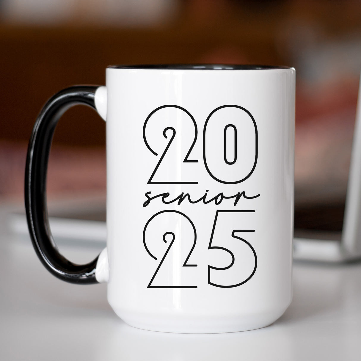 Sleek Class of 2025 senior year mug, modern and gender-neutral gift. Class of 2025 coffee cup with minimalist design, graduation keepsake.