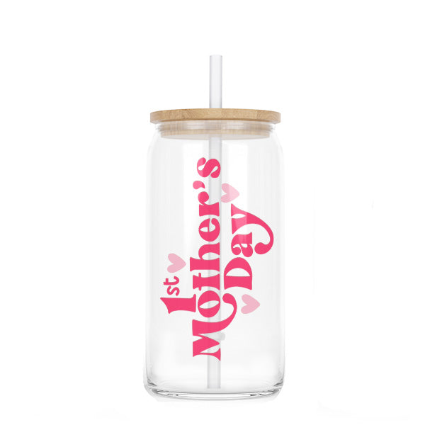 Cute First Mothers Day Iced Coffee Glass Tumbler for Gift for New Moms