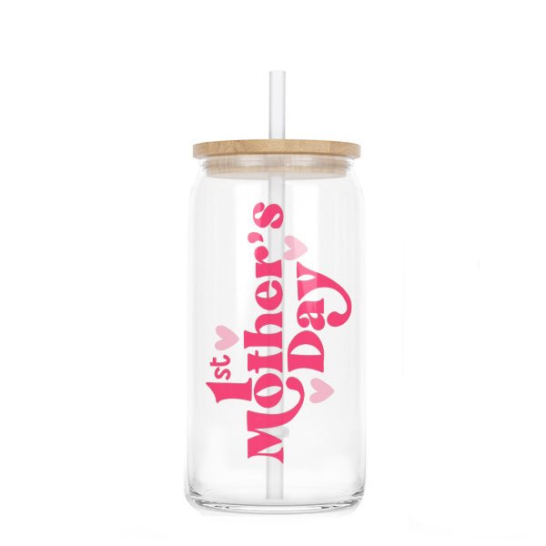 Cute First Mothers Day Iced Coffee Glass Tumbler for Gift for New Moms - Gifts Are Blue