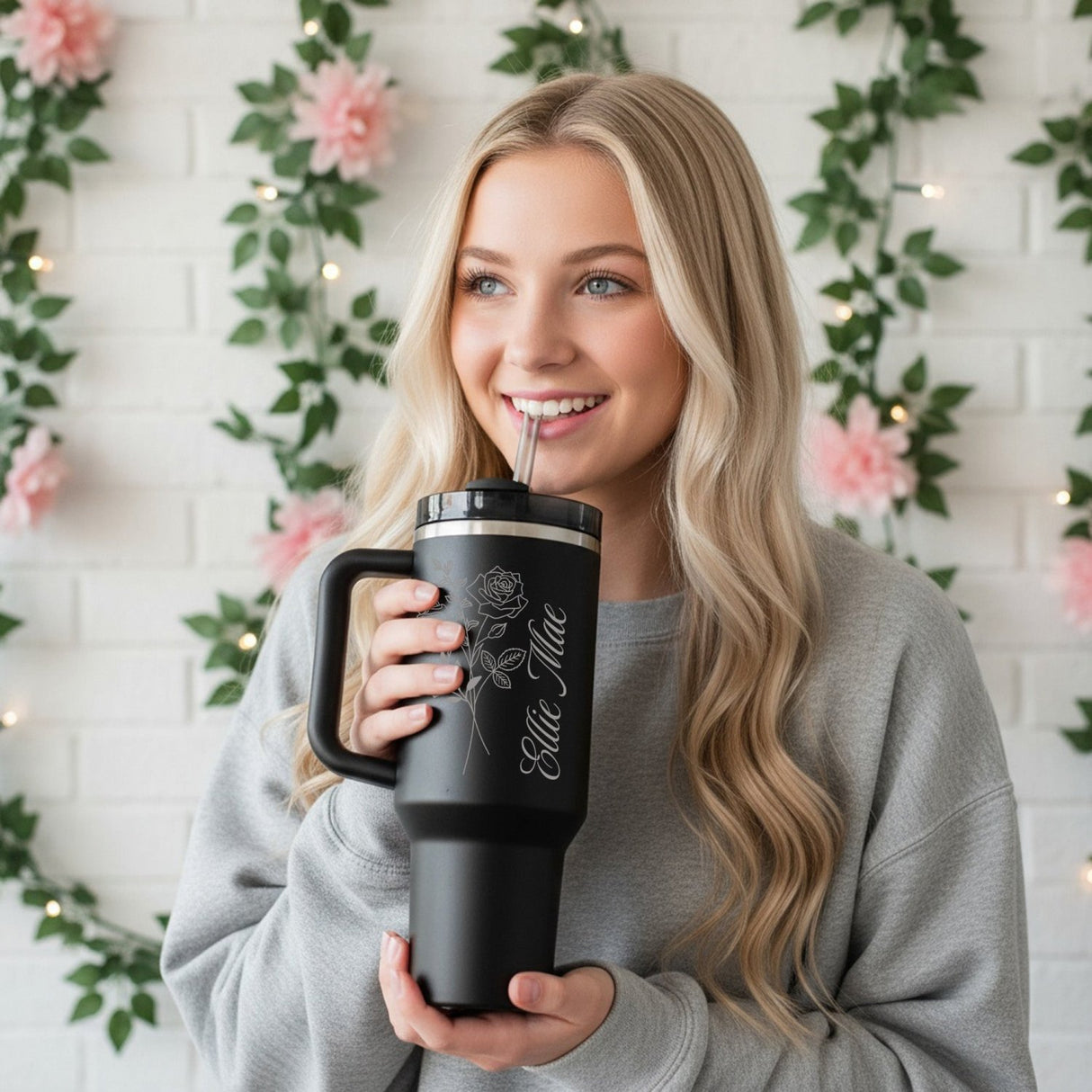 Birth Flower 40oz Personalized Tumbler, Custom Gifts for Her - Gifts Are Blue