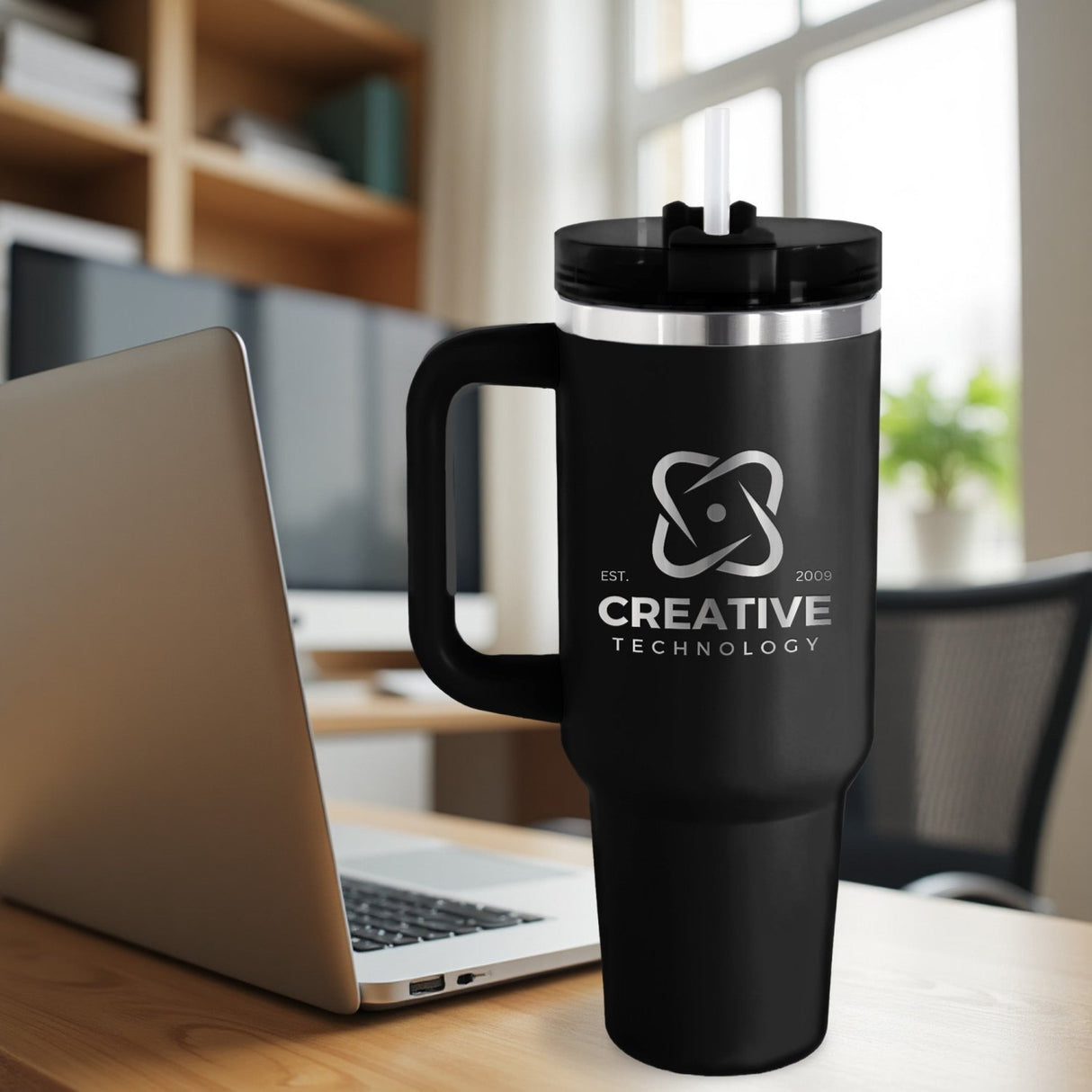 Silver Plated Custom 40oz Business Logo Tumblers - Gifts Are Blue