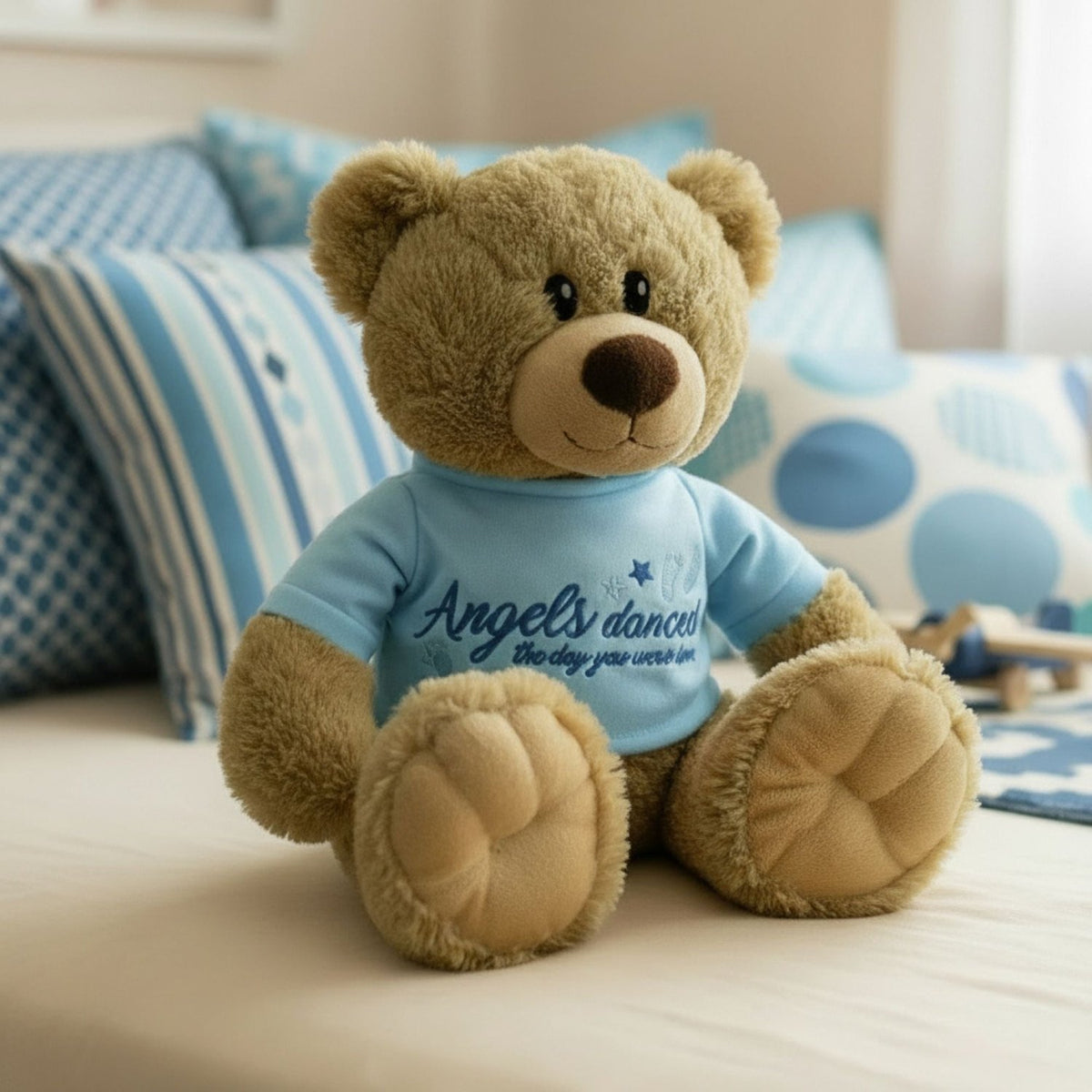 Angels Danced the Day You Were Born Bear, Newborn Baby Stuffed Animal - Blue - Gifts Are Blue