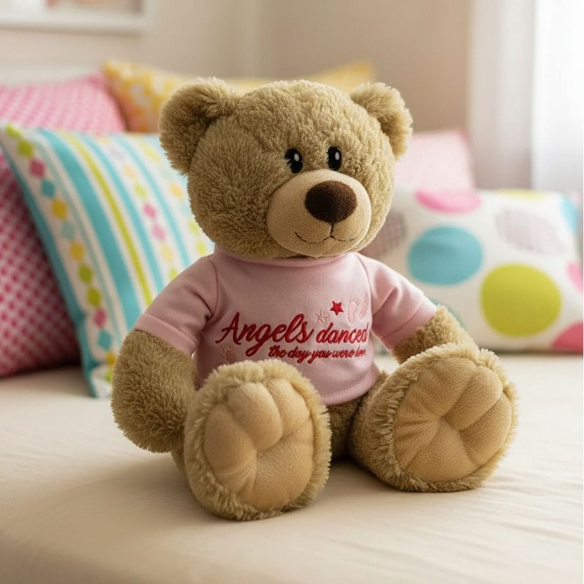 Angels Danced the Day You Were Born Bear, Newborn Baby Stuffed Animal - Pink - Gifts Are Blue