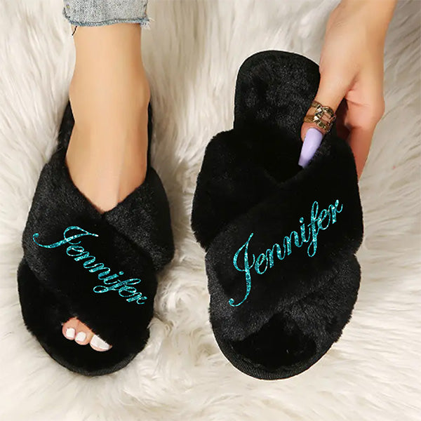 Personalized Fluffy Mis Quince Slippers with Name and Design for Quinceanera Gifts
