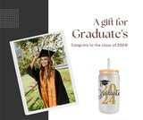 A glass tumbler graduation gift for the class of 2024. Congrats to the class of 2024. All SKUs.