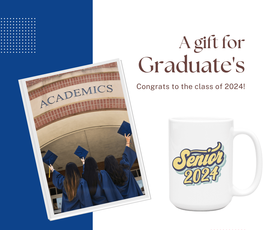 Blue and Yellow Senior 2024 Graduation Mug with Cool Retro Design - Gifts Are Blue
