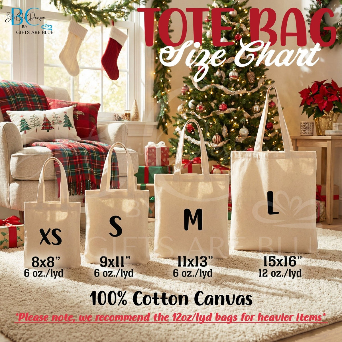 Xmas Alphabet Lights Personalized Christmas Treat Bags for Kids - Gifts Are Blue