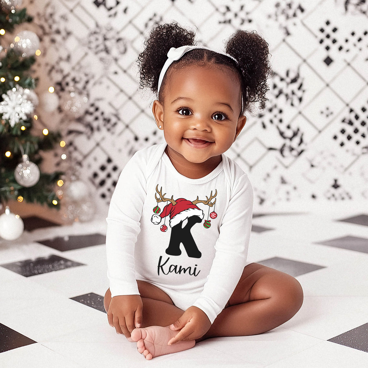 Baby and youth Christmas sweaters. Cute Christmas baby onesies personalized with name and initial.