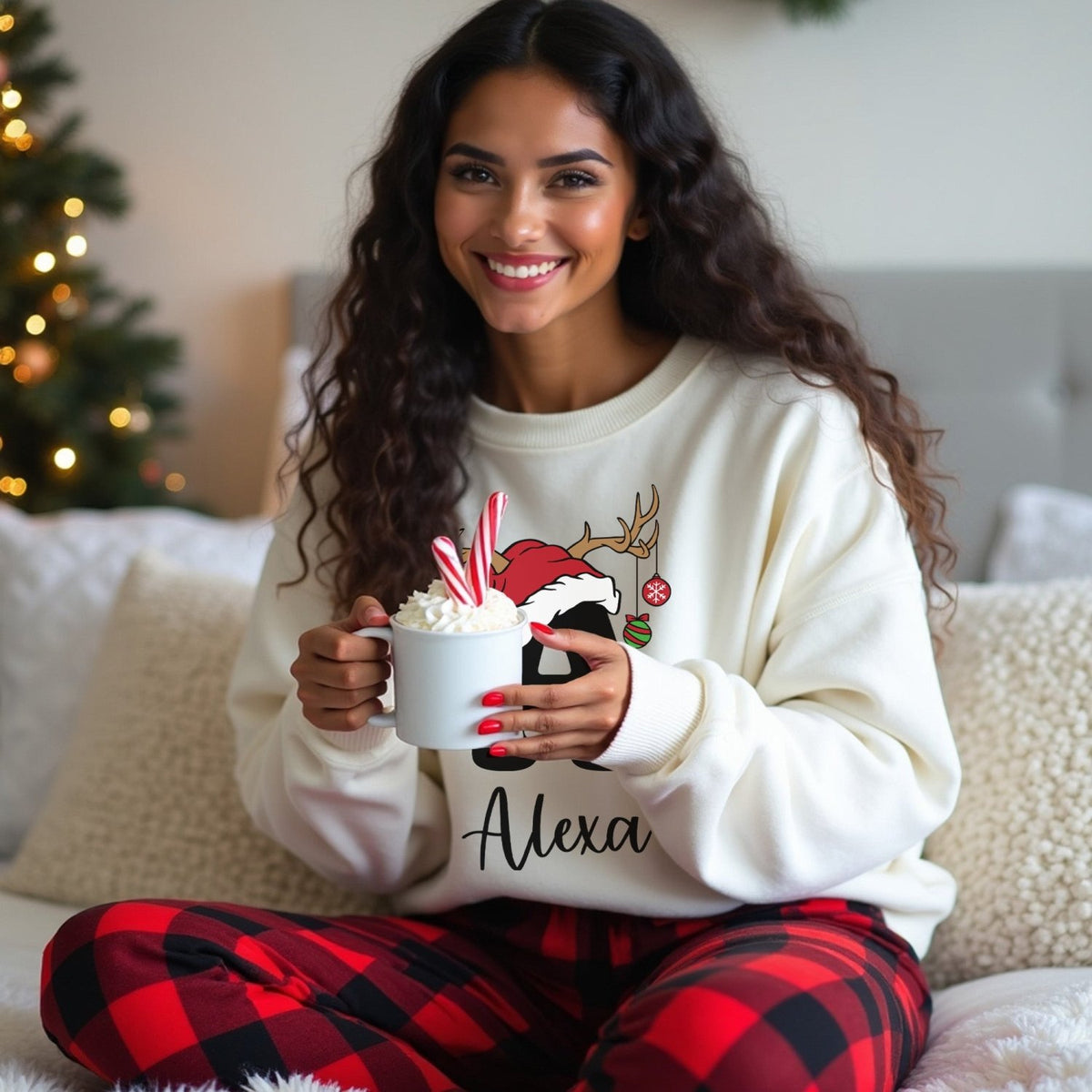Reindeer Pajamas - Personalized Matching Family Christmas Pajama Set for Youth and Adults - Gifts Are Blue