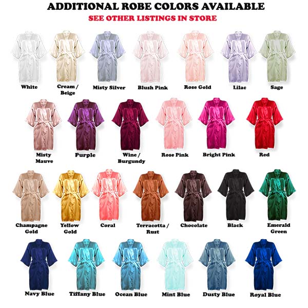Womens and womens plus size satin robes size chart. all SKUs