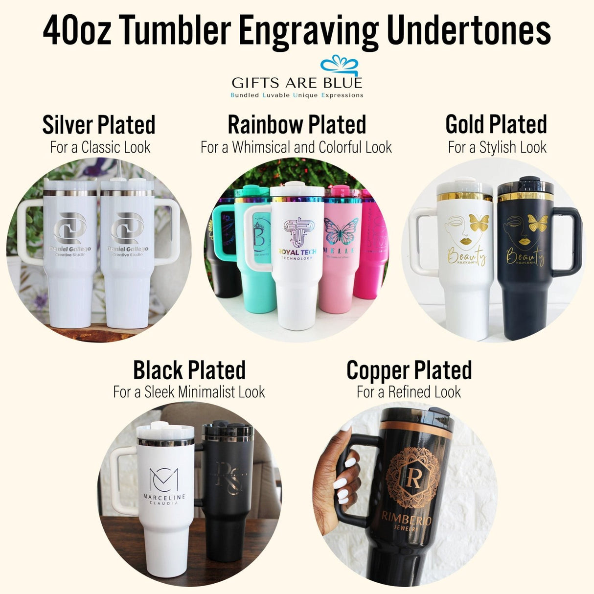 Silver Plated Custom 40oz Business Logo Tumblers - Gifts Are Blue