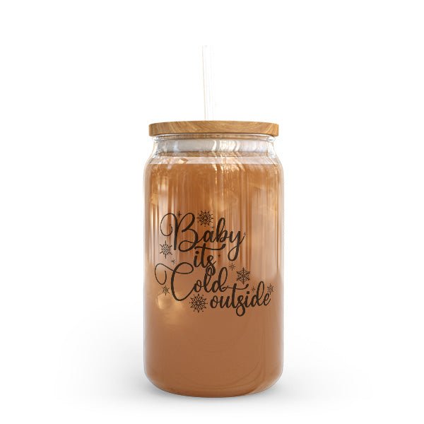 Baby its Cold Outside Iced Coffee Glass Tumbler for the Holidays - Gifts Are Blue