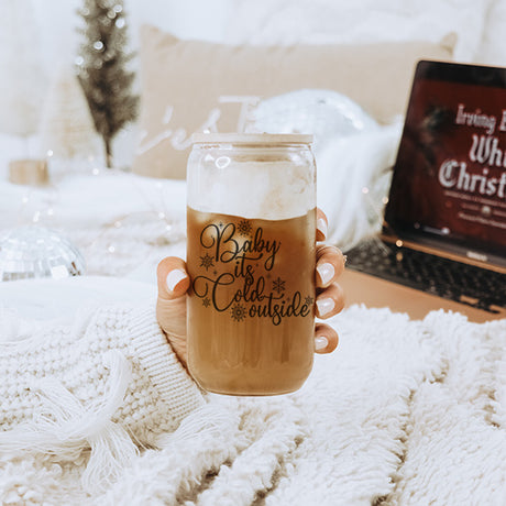 Cute and Simple Baby its Cold Outside Iced Coffee Glass Tumbler for the Holidays