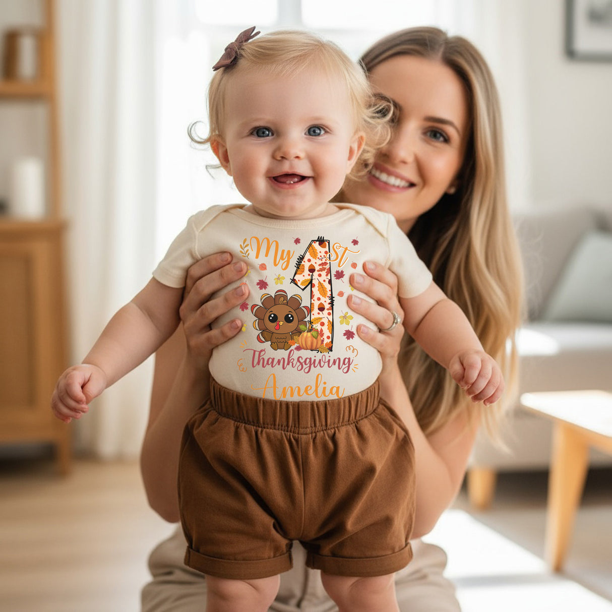 Colorful My First Thanksgiving Onesie Outfit Personalized with Name for Baby Girl and Boy