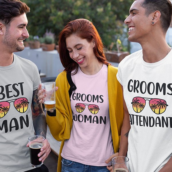 Cool Members of the Groom Shirt with Colorful Sunglasses for Bachelor Party - Gifts Are Blue