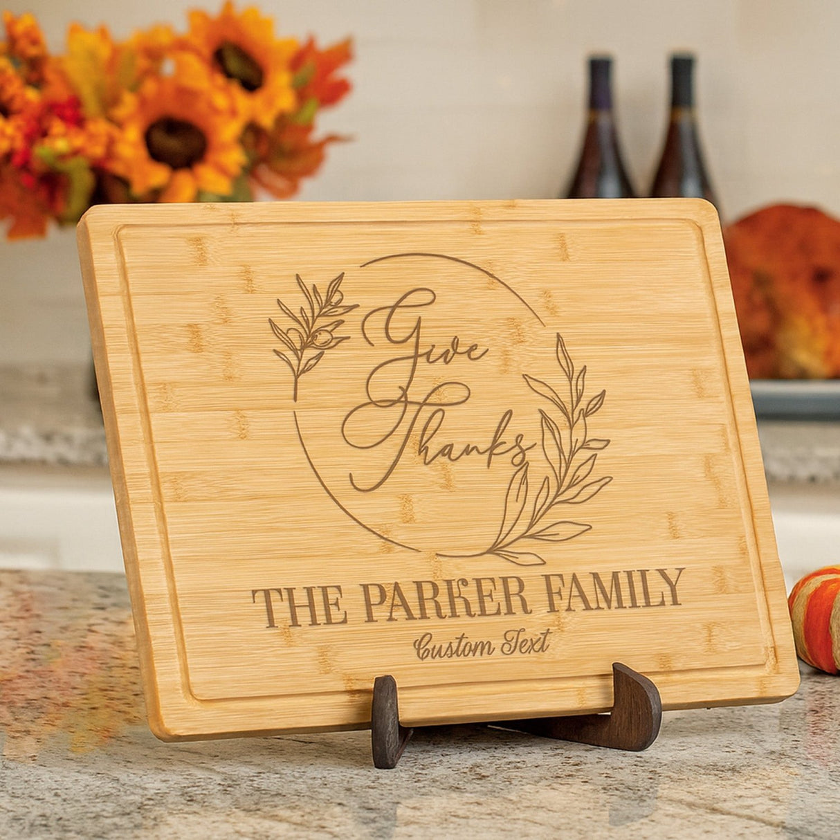 Give Thanks with Wreath Personalized Cutting Board for Thanksgiving - Gifts Are Blue