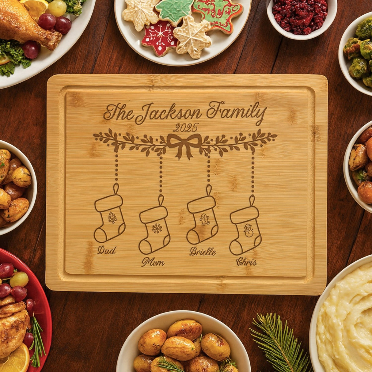 Christmas Stockings Personalized Cutting Board for the Holidays - Gifts Are Blue