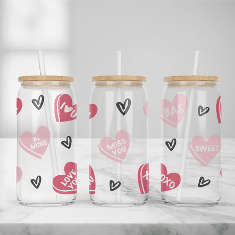 Cute and Humorous Valentines Day Glass Iced Coffee Tumblers in Multiple Designs