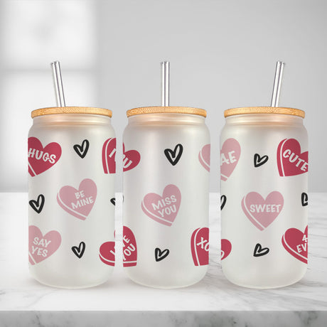 Cute and Humorous Valentines Day Glass Iced Coffee Tumblers in Multiple Designs