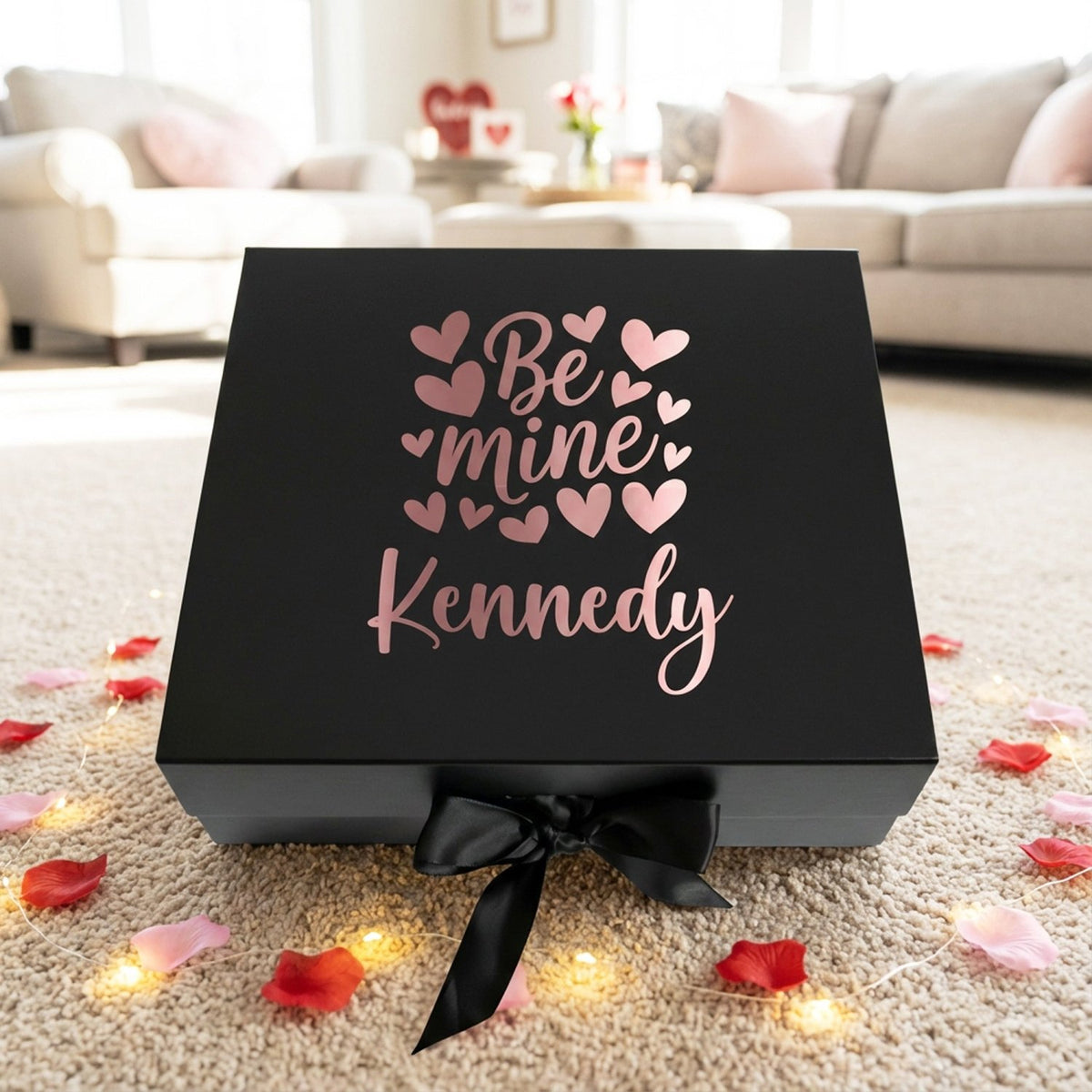 Multi Design Personalized Empty Valentine's Gift Box w Magnetic Lid, Bow and Crinkle Paper - Gifts Are Blue