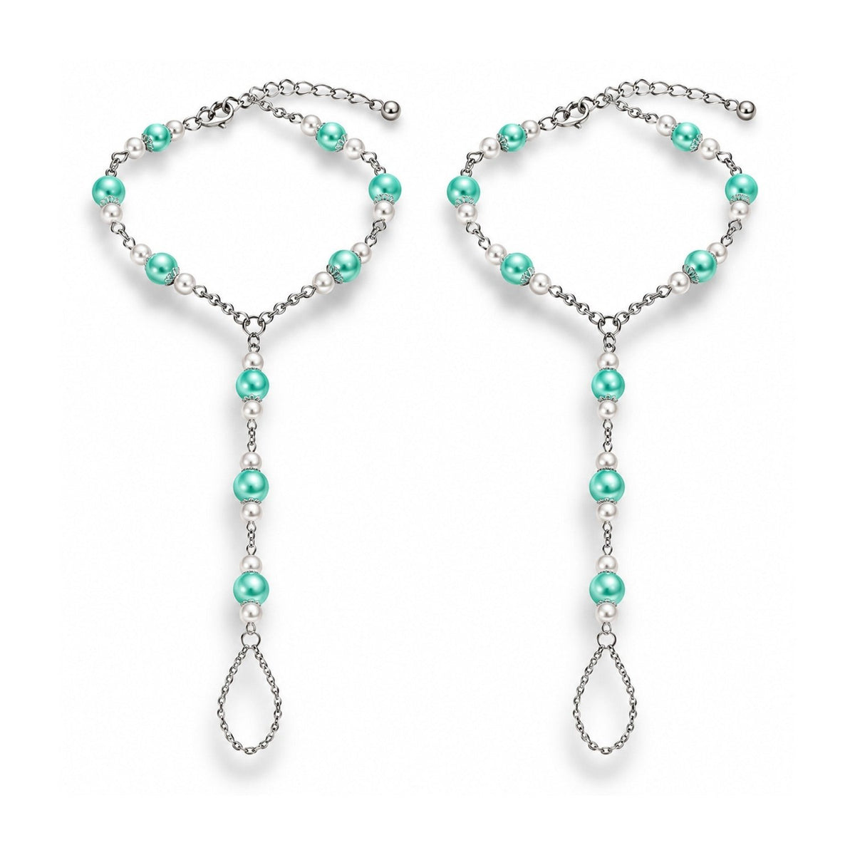 Handmade Blue Pearls Barefoot Sandals Set, Beach Wedding Anklet - Gifts Are Blue