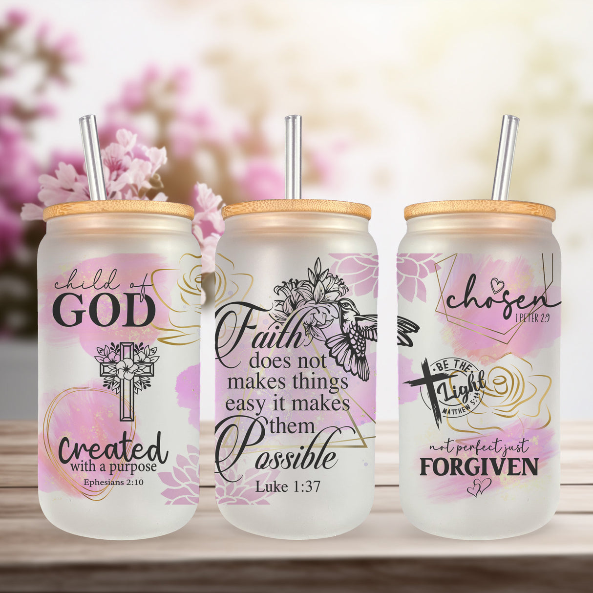 Godly glass tumbler. Tumblers with bible verse. Drinkware with Bible verse.