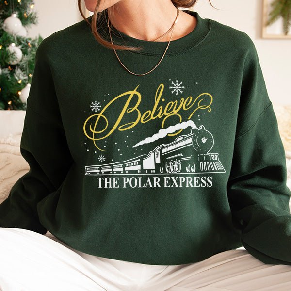 Cute Believe Polar Express Christmas Sweatshirt for All Ages - Gifts Are Blue