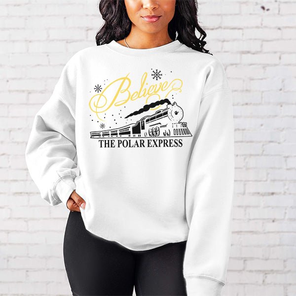 Cute Believe Polar Express Christmas Sweatshirt for All Ages - Gifts Are Blue