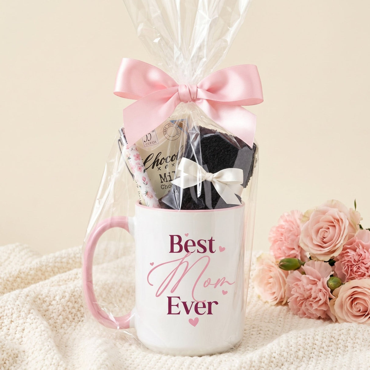 Best Mom Ever Mug Gift Set with Chocolate, Socks & Pen - Bulk Gifts for Women - Gifts Are Blue