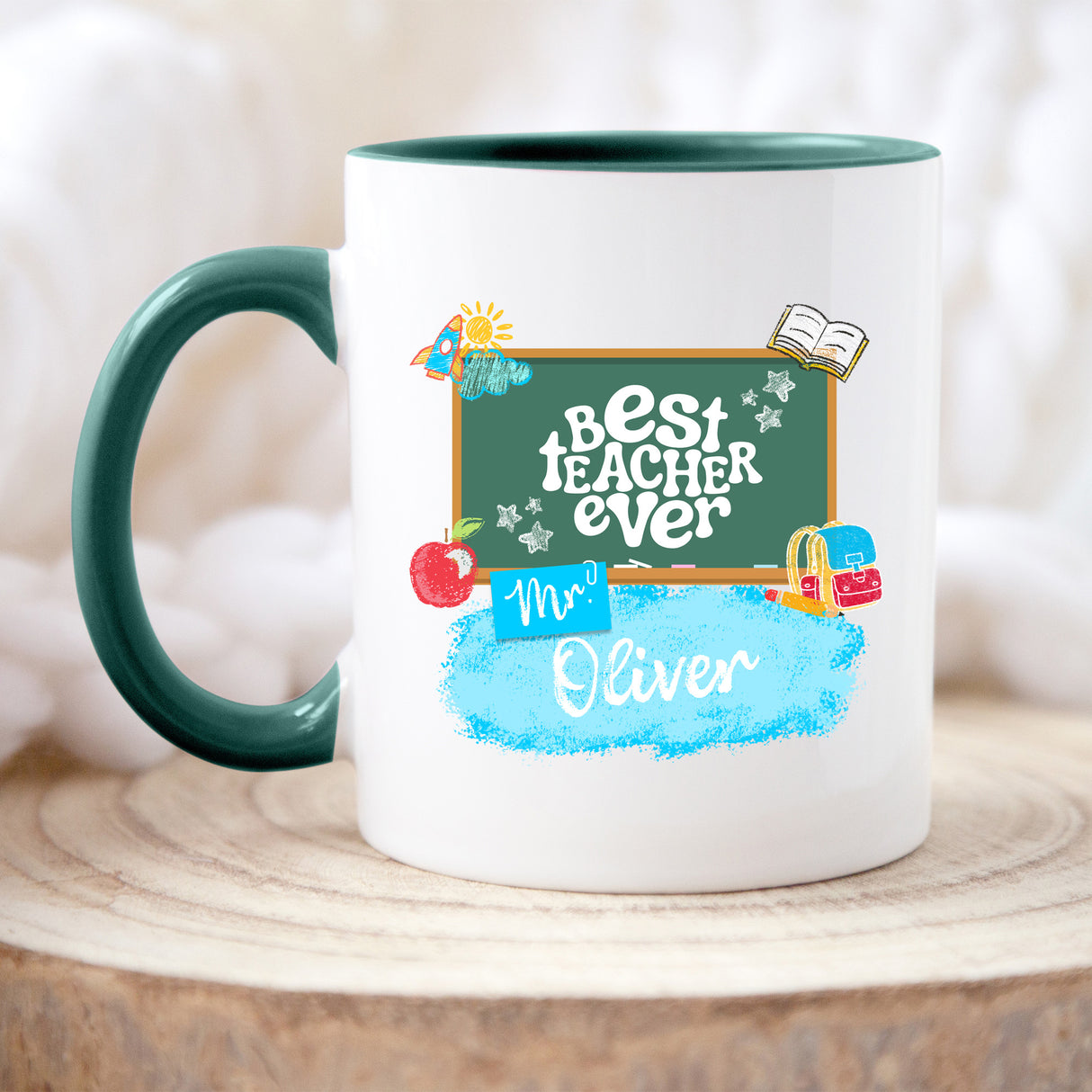 Personalized 'Best Teacher Ever' mug with custom name, perfect Teacher Appreciation gift for male teachers.