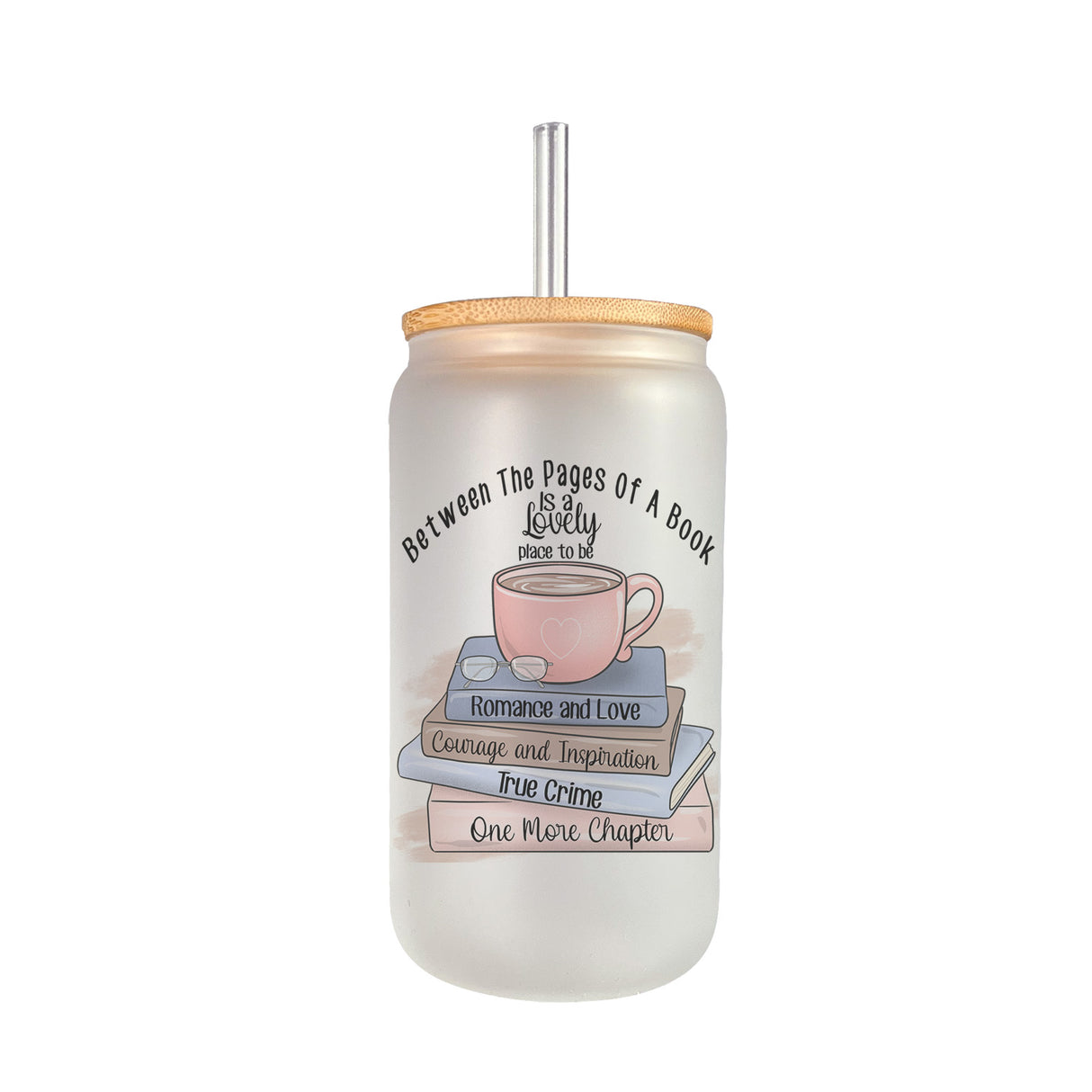 A Lovely Place to Be Is Reading Cute Frosted Iced Coffee Glass Tumbler for Book Lovers