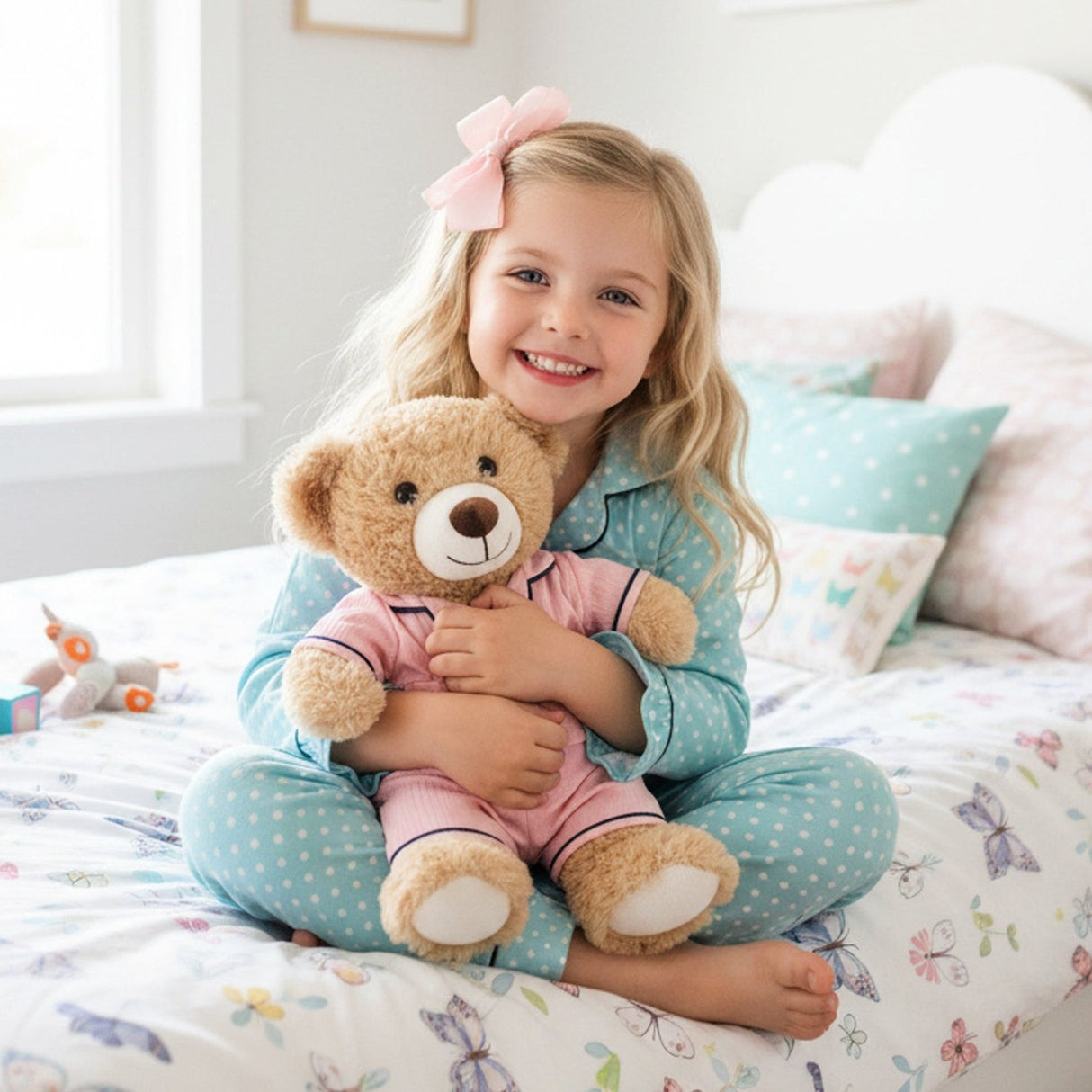 Personalized Teddy Bear with Pajama Set for Girls and Boys, 14in - Gifts Are Blue