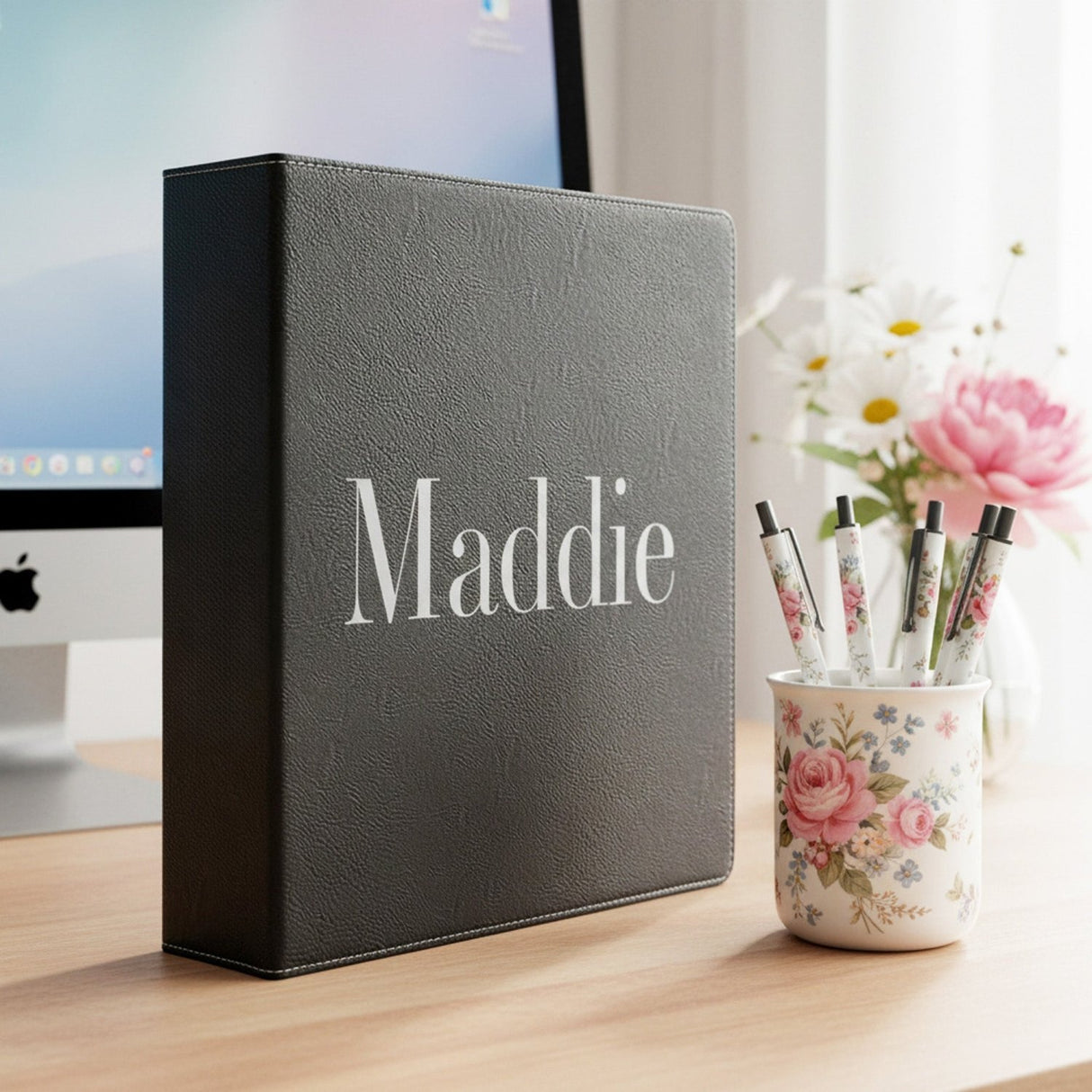 Personalized Binder w Name for Women and Teen Girls, Faux Leather - Gifts Are Blue