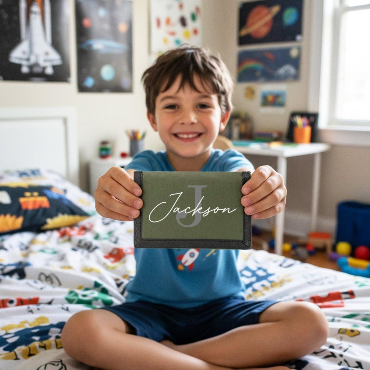 Personalized Wallets for Kids with Name and Initial, Gifts for Boys - Gifts Are Blue