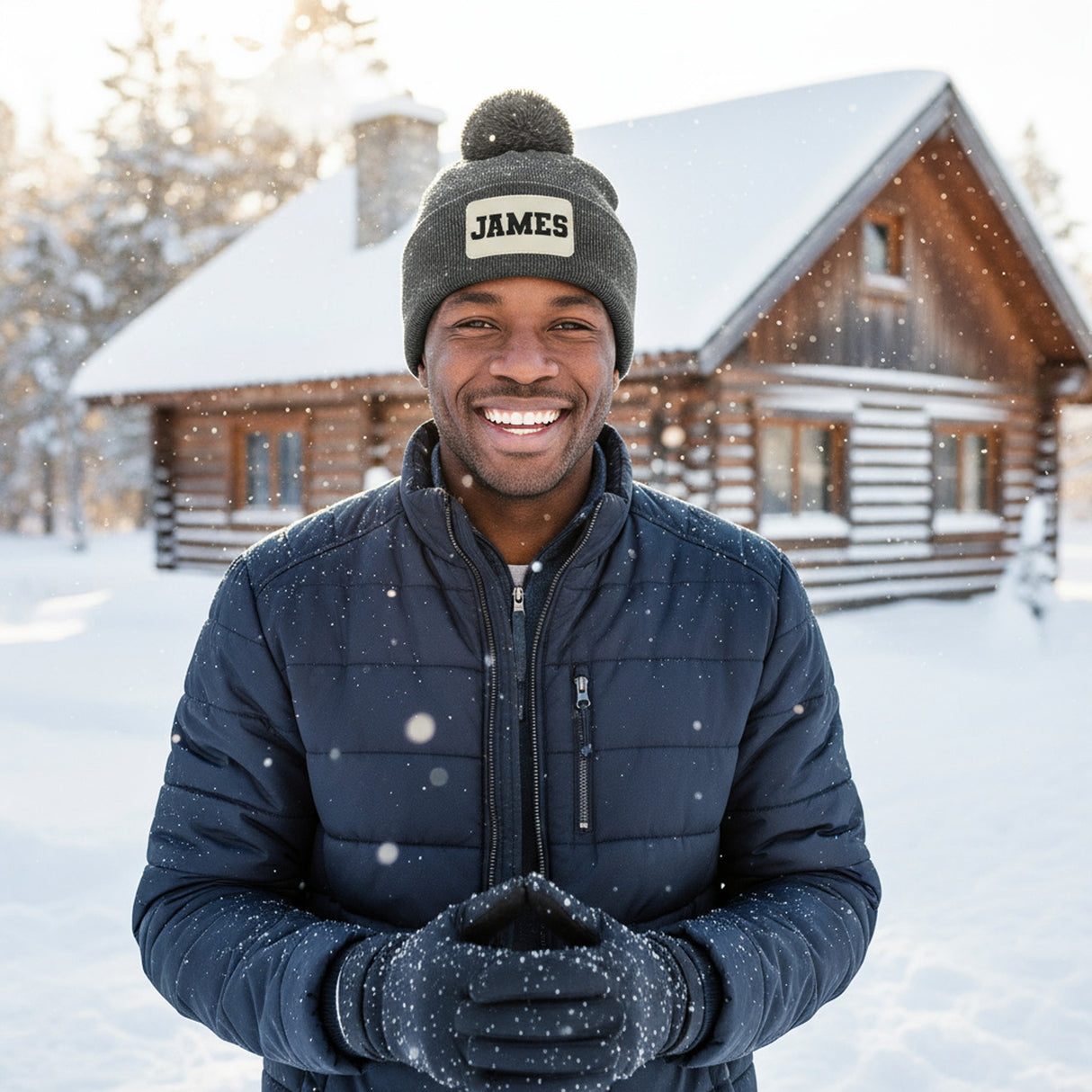 Cuffed Pompom Personalized Beanie w Name or Text, Custom Gifts for Her and Him
