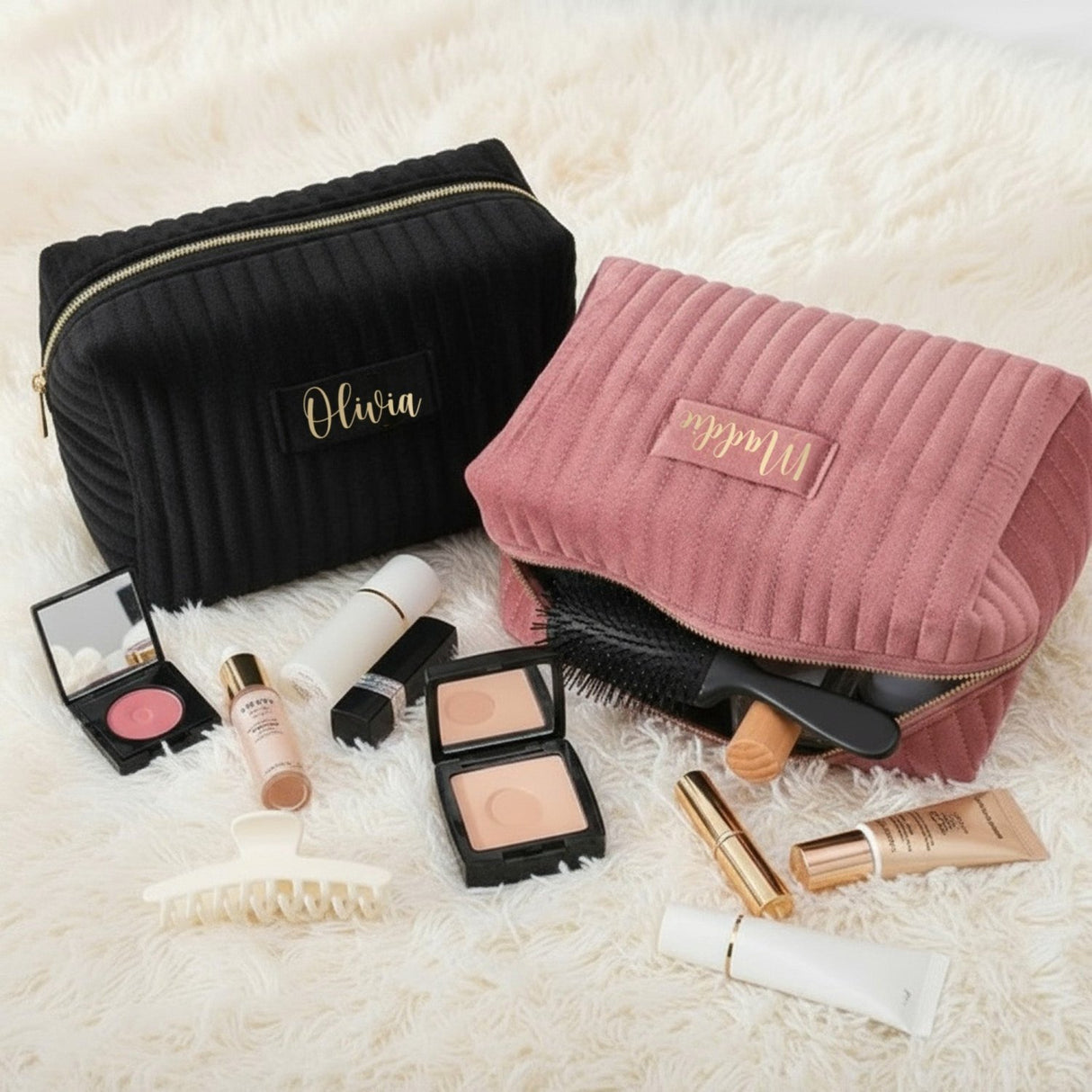 Personalized Velvet Makeup Bag with Name, Custom Gift for Teen Girls - Gifts Are Blue