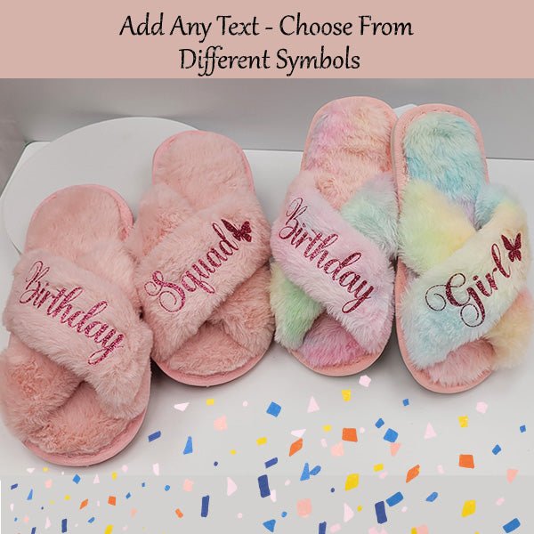 Cute and Fluffy Girls Personalized Slippers for Birthday Gifts and Dance Recitals - Gifts Are Blue