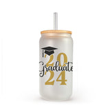 Class of 2024, Frosted 16oz 2024 Graduate Glass Can with multi-colored (Black and Gold) 2024 Graduate design. The perfect gift for him or her. allSKUs