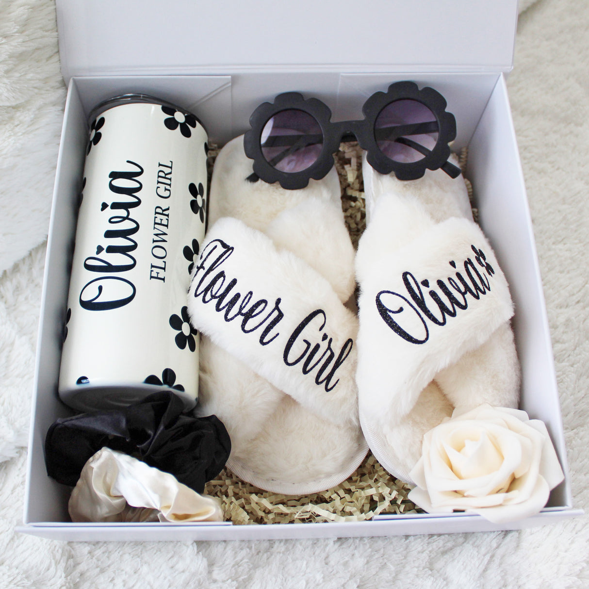 Black flower girl proposal bundle box, personalized flower girl proposal gift box and unique gifts from bride.