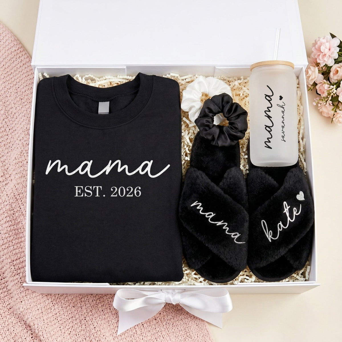 Personalized Gifts for Mom, Push Gift for New Mom with Mama Sweatshirt and Slippers - Gifts Are Blue