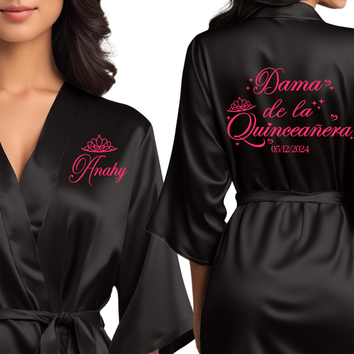 Dama de la quinceanera satin robe that can be personalized for your quinceanera squad.