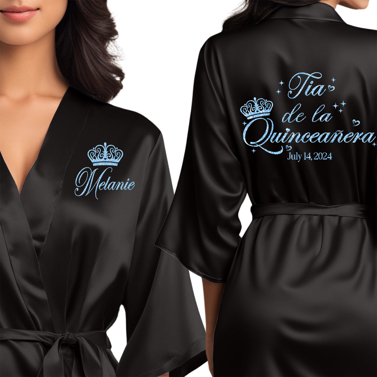 Tia de la quinceanera personalized satin robes. Our robes are perfect for your quince squad.