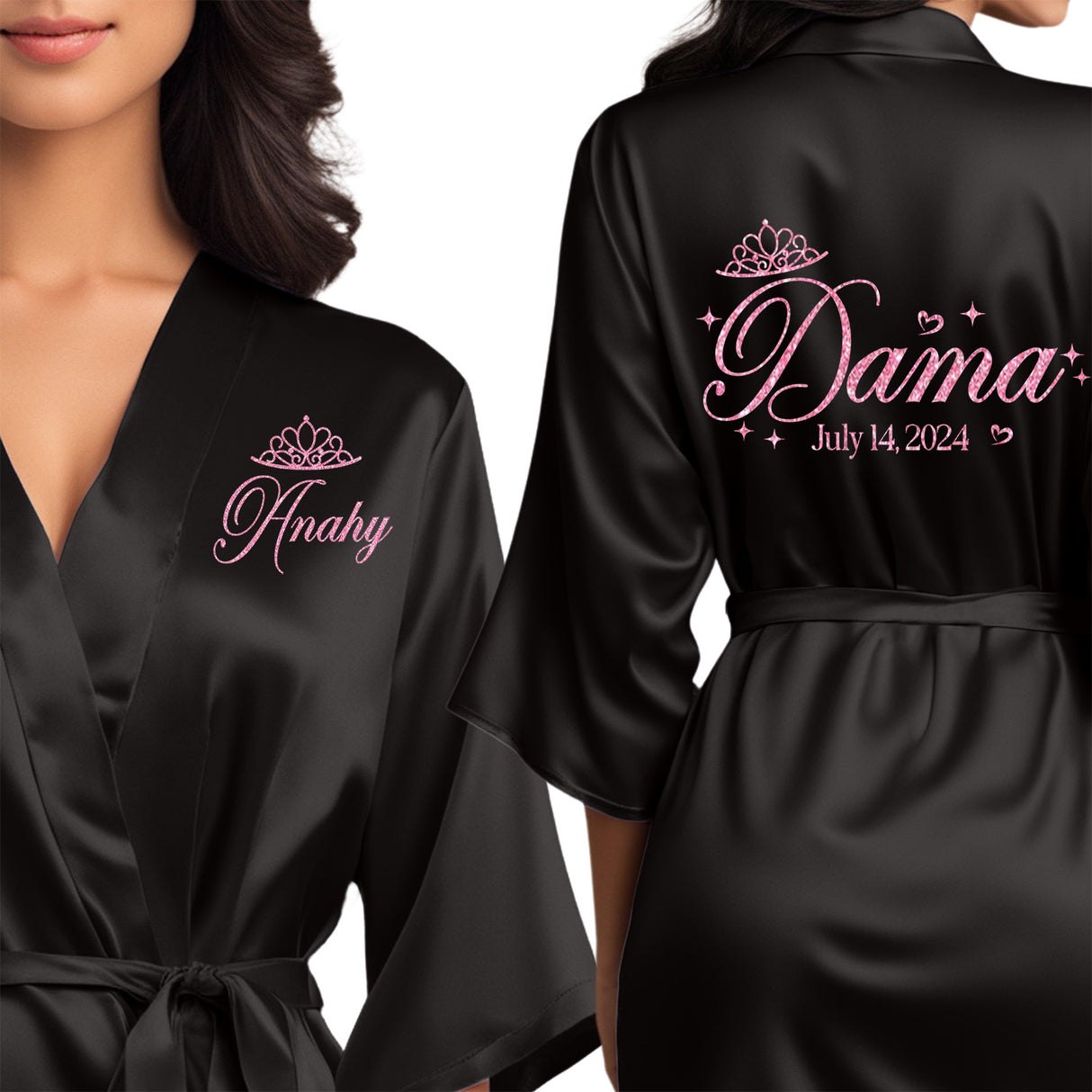 Satin personalized quinceanera robes. Pretty robes for damas.