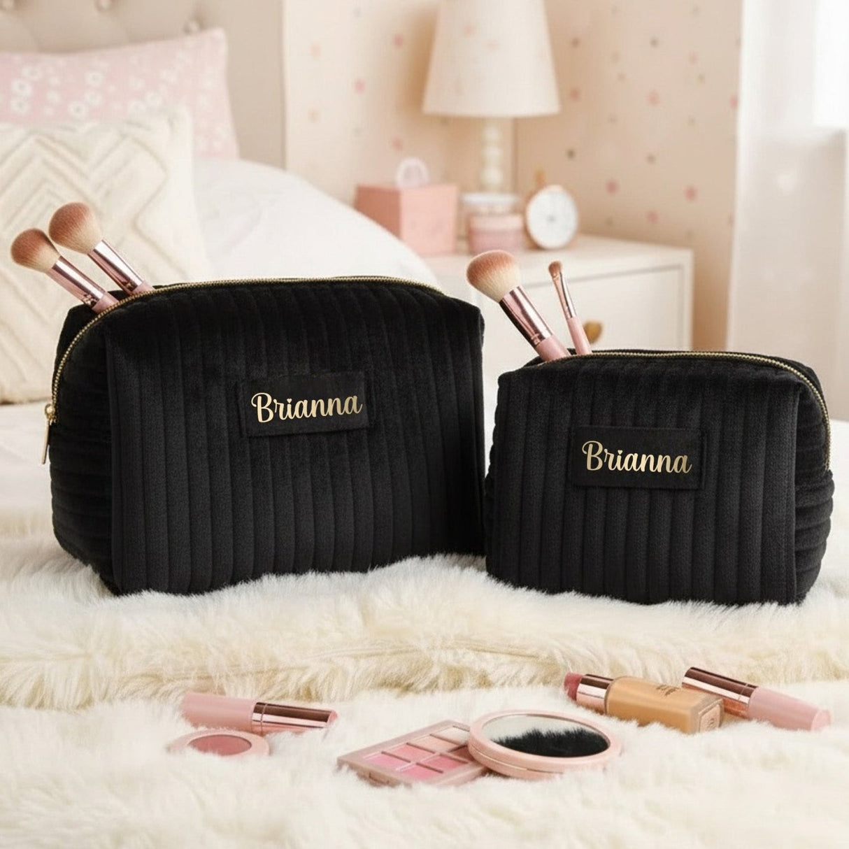 Personalized Velvet Makeup Bag Matching Set with Name - Gifts Are Blue