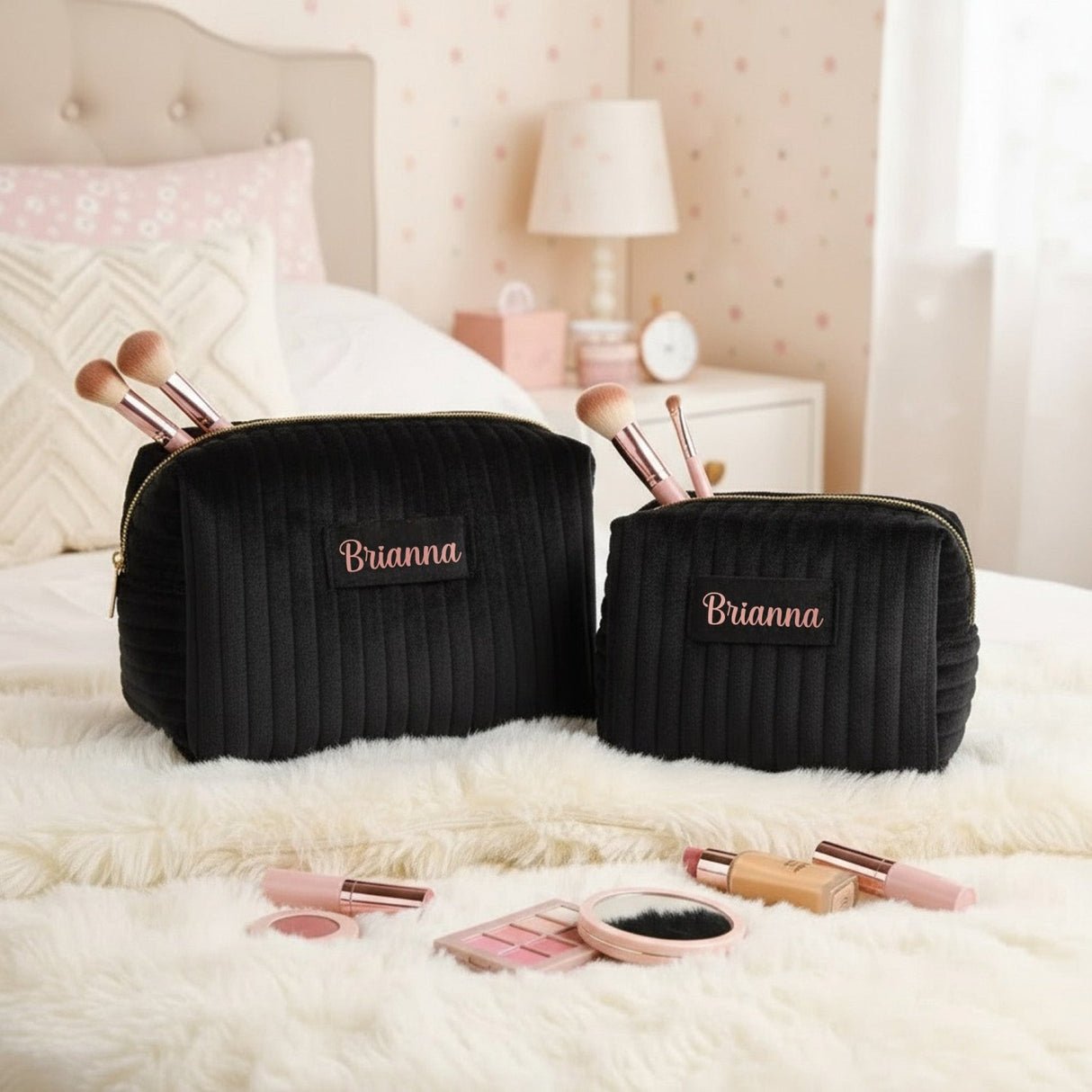 Personalized Velvet Makeup Bag with Name, Custom Gift for Teen Girls - Gifts Are Blue