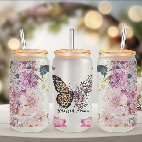Blessed Mama frosted 16oz tumbler ideal for mothers day, birthdays and christmas.